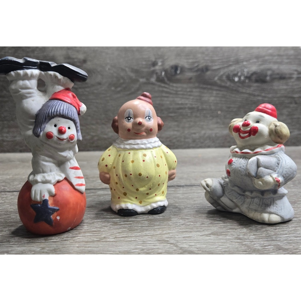 Vintage Ceramic Clown Figurines Playful Poses Circus Carnival Decor Lot of 3